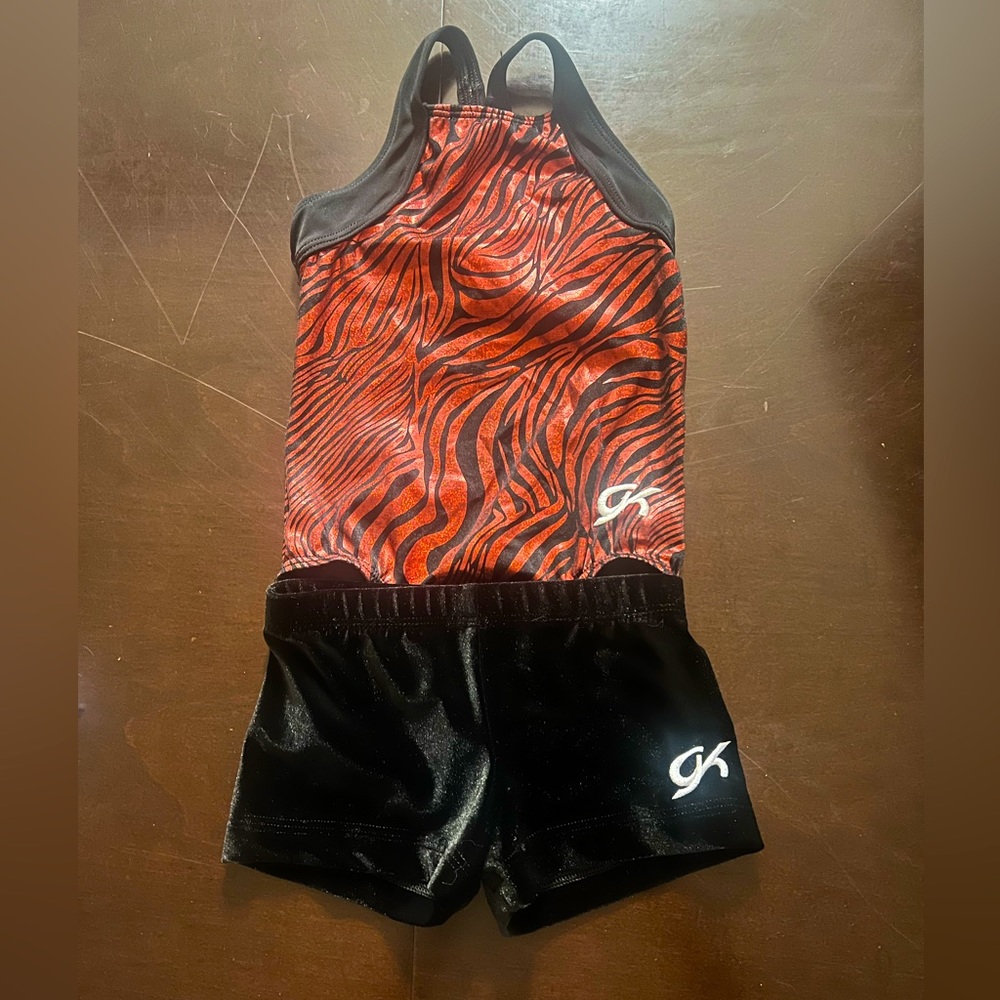 GK elite leotard and velour black pants